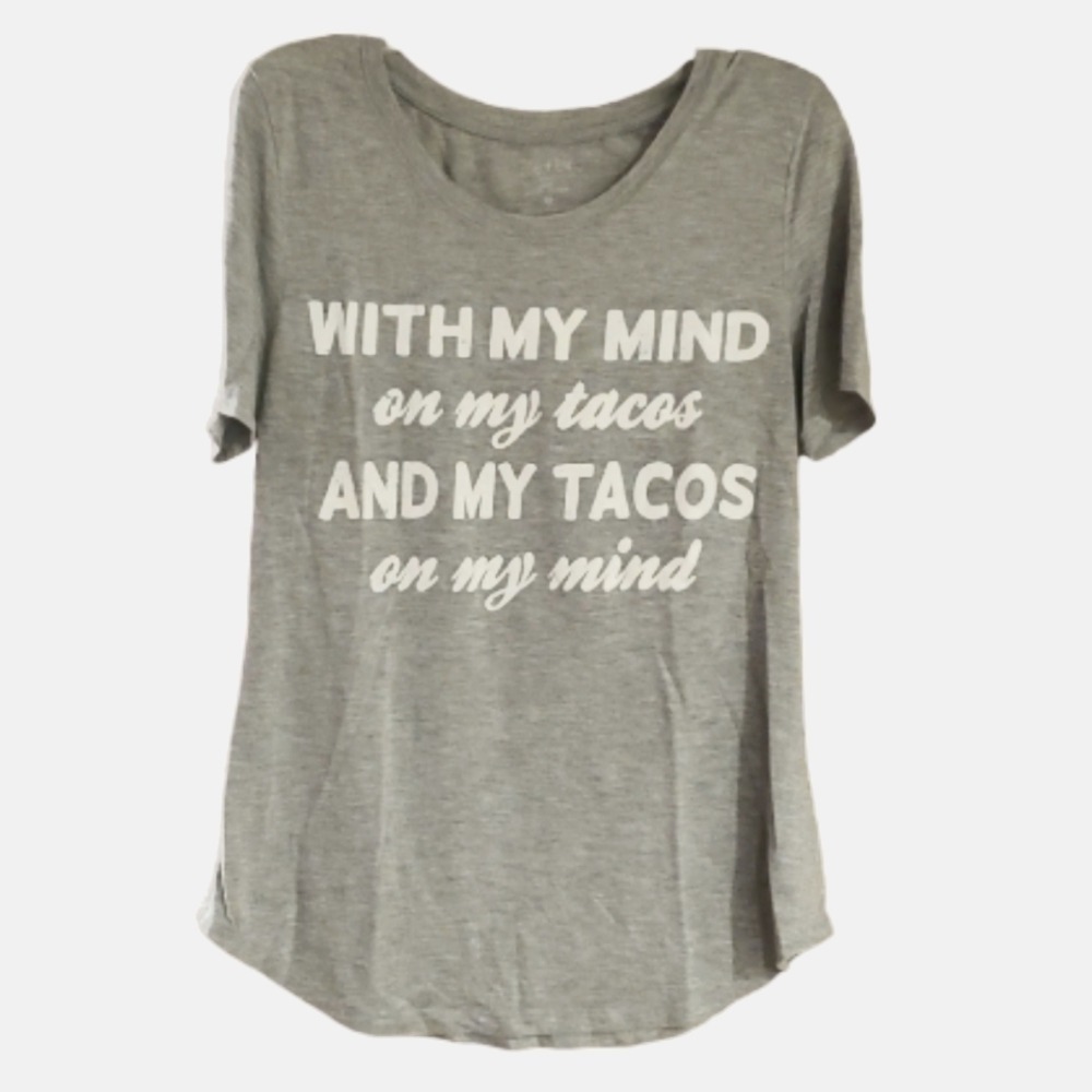 Zoe+Liv‎ Womans Grey Tacos On Mind Short Sleeve Shirt Size Medium